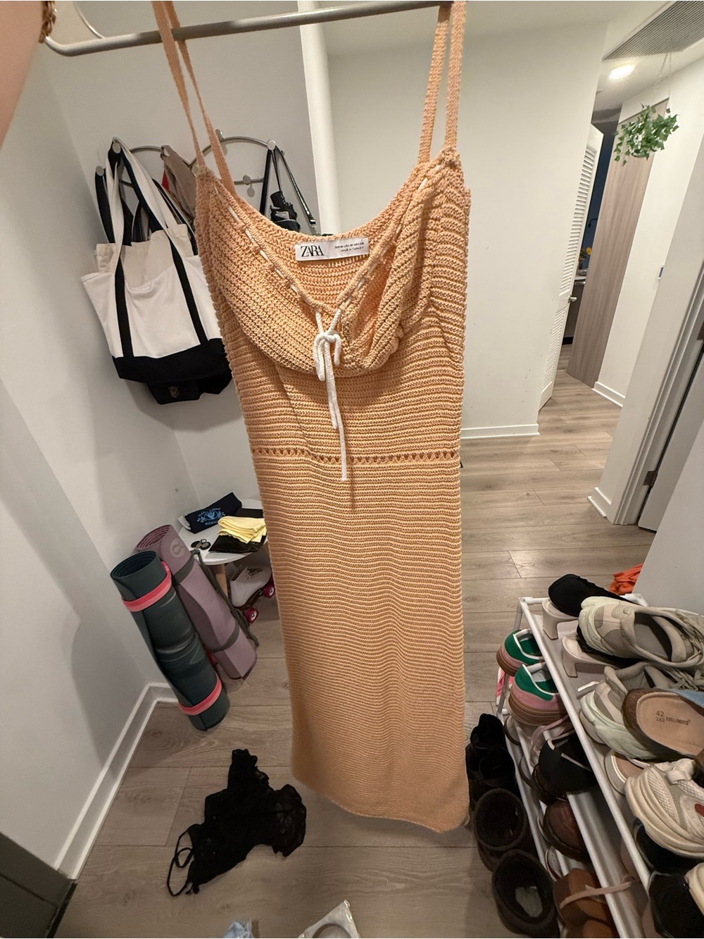 Zara Peach Knit Maxi Dress with Cowl Neck